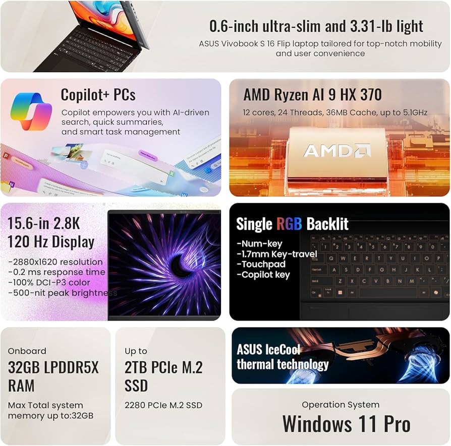 Amazon.com: ASUS Vivobook S AI Copilot+ PC Business Laptop, 15.6